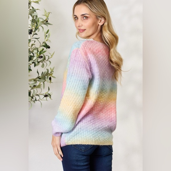 BiBi Rainbow Gradient Crochet Deetail Sweater - Picture 2 of 6